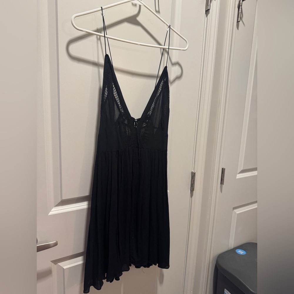 Free People black lace-up slip dress
